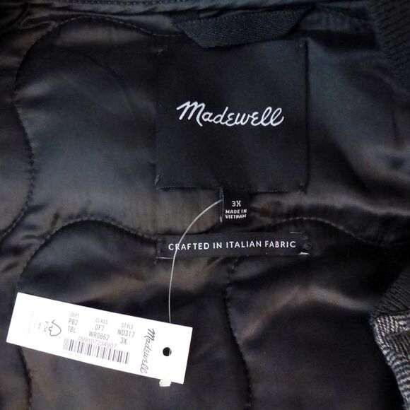 Madewell Quilted Oversized Bomber Jacket Women 3X Black Herringbone Wool N0317 - Picture 11 of 13